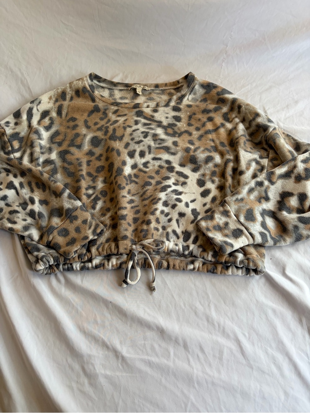 Leopard Print Drawstring Hem Women's Top - Beige